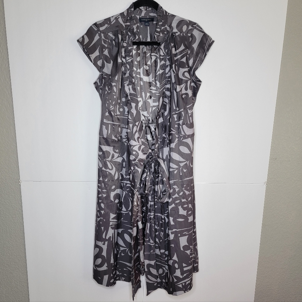 Banana Republic Gray Abstract Print Tie-Front Sheer Duster Top / Robe | Size 6